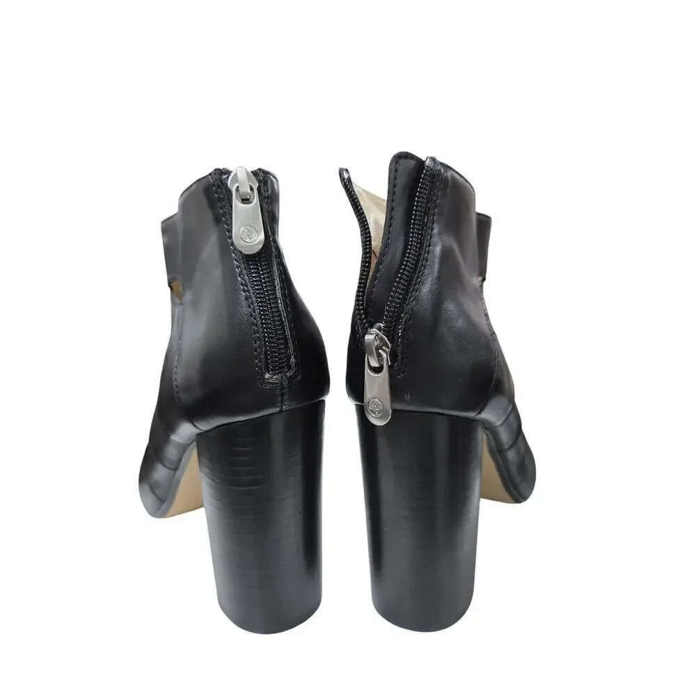 Adrienne Vittadini Black Cutout Peep-Toe Heels 9.5M Leather High Heel Dressy